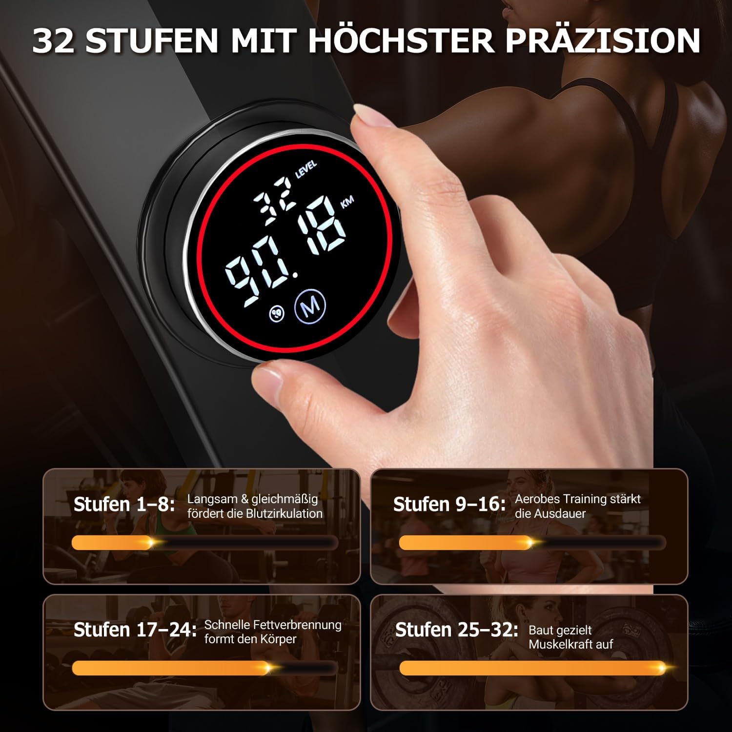 Rudergerät 106M Magnetisches Heimtrainingsgerät mit Doppelschienen 16 Widerstandsstufen APP Verbindung LCD Anzeige
