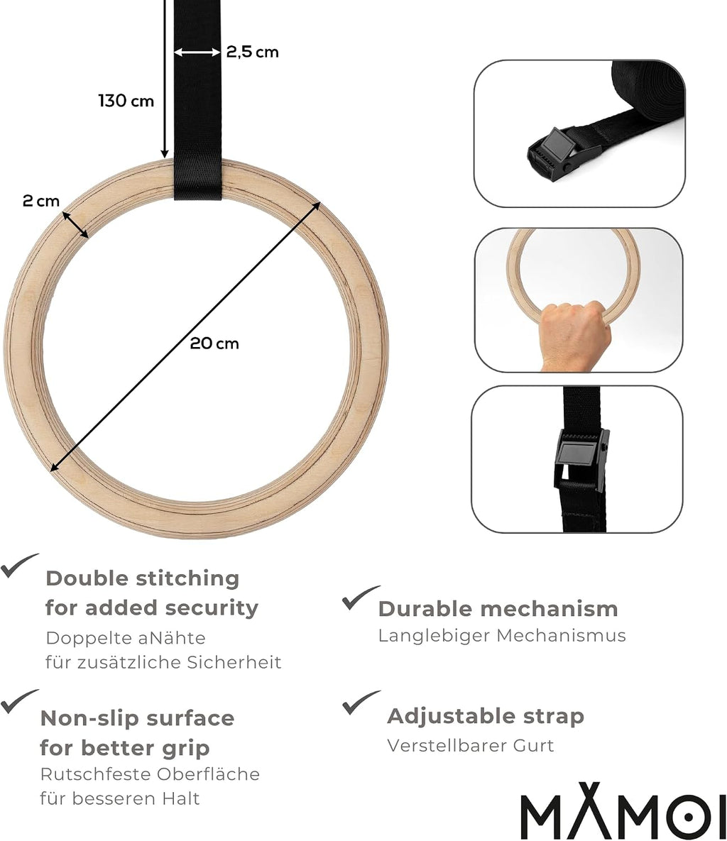Sprossenwand mit Klimmzugstange 230 cm Holz Kletterleiter Wandmontage mit Gym Ringen und Dip Barren Multifunktionales Fitnessgerät