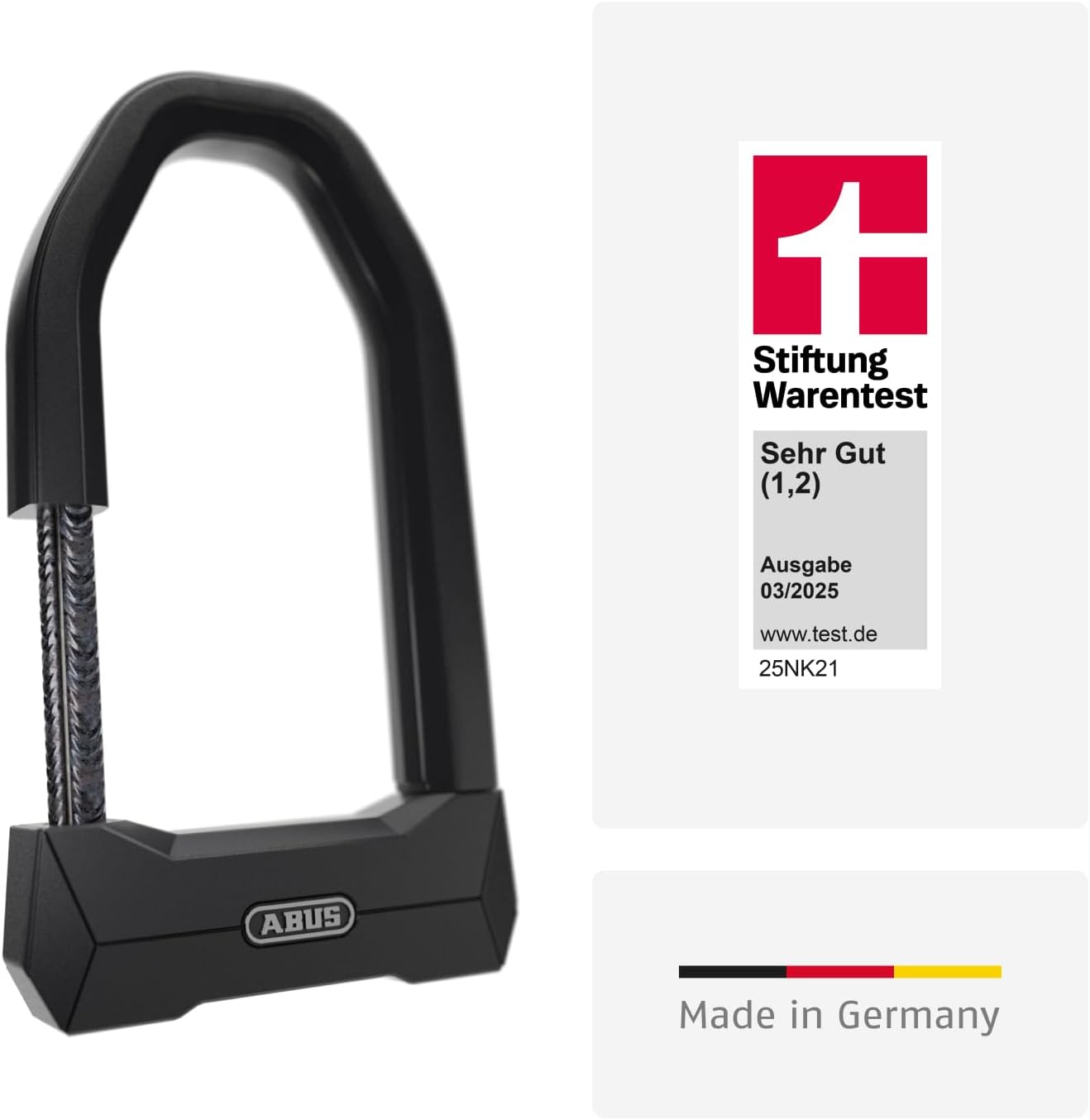 Bügelschloss 2500/165HB230 Fahrradschloss für Fahrrad und E-Bike gehärteter Stahl 20 mm Bügel mit USH2500 Halterung