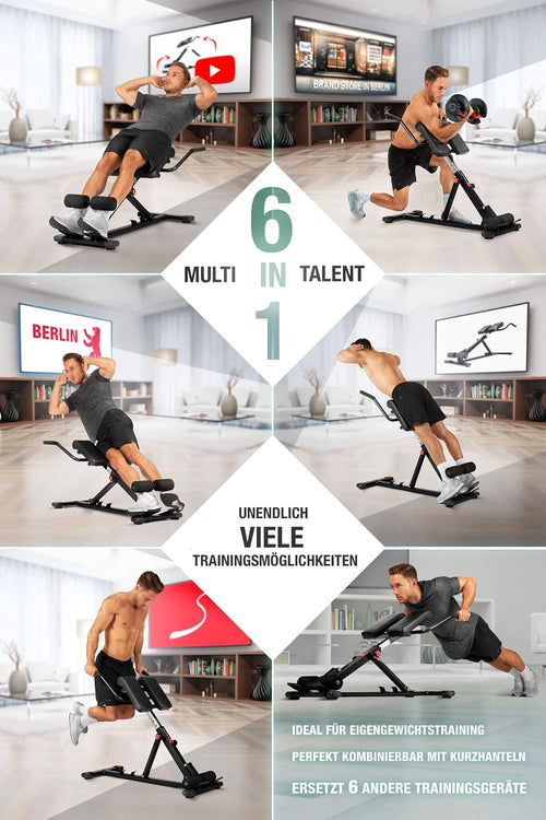 Bauch und Rückentrainer BRT150 6in1 Multifunktions Hantelbank verstellbar für Krafttraining zuhause bis 130 kg