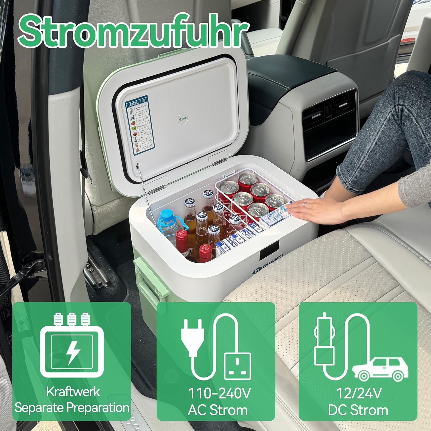 Kompressor Kühlbox 22 Liter HC-22P2 tragbarer Auto Kühlschrank mit 12/24V DC und 230V AC für Camping Wohnmobil und Zuhause
