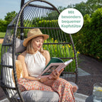 Hängesessel mit Gestell Korb Egg Schaukelstuhl Rattan Design Outdoor Indoor 150 kg Tragkraft Grau
