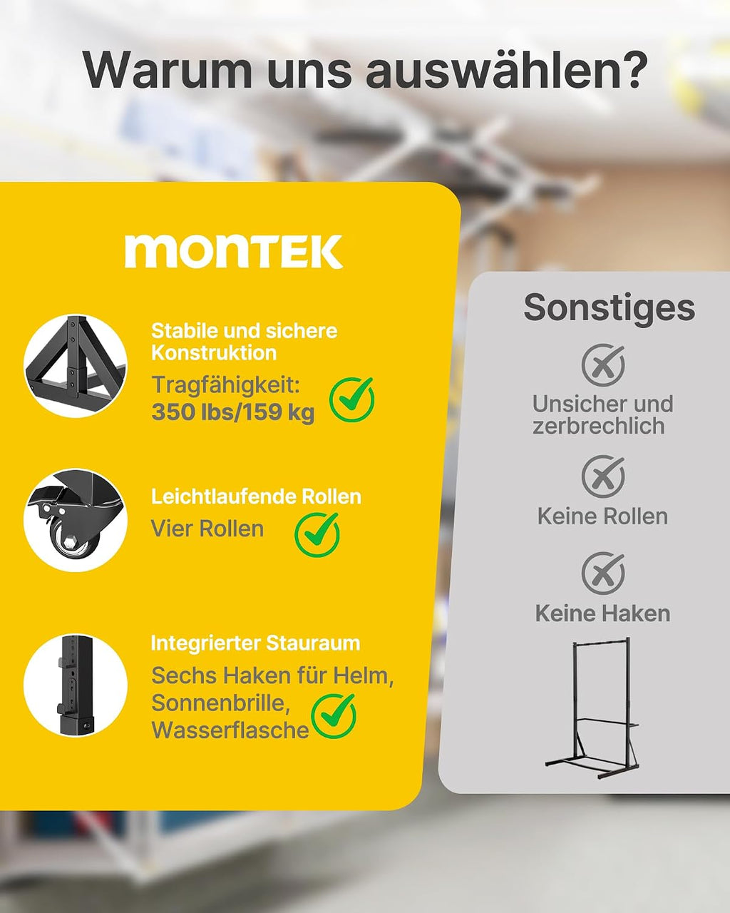 Fahrradständer freistehend für 5 Fahrräder vertikaler Fahrradhalter mit 5 Haken 6 Helmhaken Stahlkonstruktion 160 kg Traglast