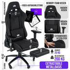 Ergonomischer Gaming Stuhl mit Fußstütze 4D Armlehnen Memory Foam Stoffbezug 150 kg Belastbarkeit