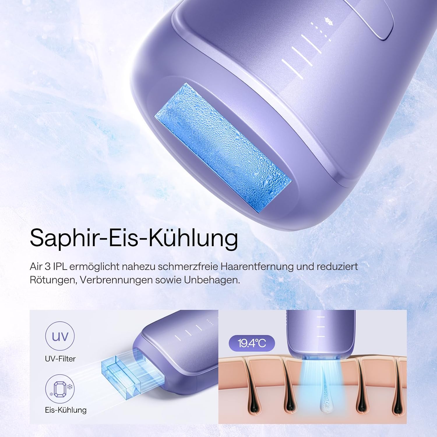 IPL Haarentfernungsgerät Air 3 für Gesicht und Körper Saphir Eiskühlung schmerzfreie Haarentfernung 3 Modi Heim Laser Alternative