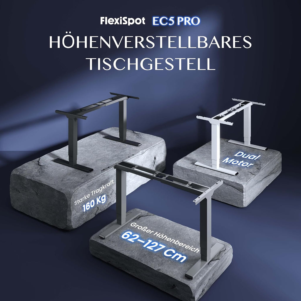 Höhenverstellbares Schreibtischgestell EC5 PRO elektrisch Dual Motor 160 kg Tragkraft 3-fach Teleskop Memory Steuerung LED Anzeige