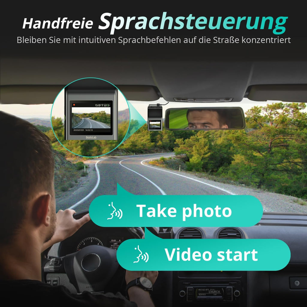 4K Dashcam Auto Vorne Hinten Dual Kamera mit STARVIS 2 Sensor WDR GPS WLAN Sprachsteuerung 64GB SD-Karte