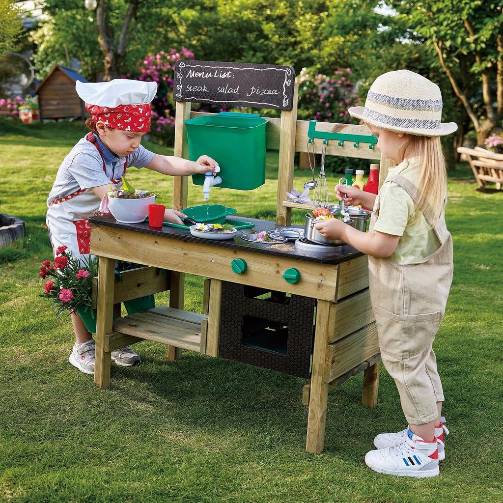 Outdoor Spielküche mit Zubehör aus Holz und Kunststoff E3193 für Kinder ab 3 Jahren wetterfest Garten Rollenspiel Küche