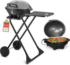 Elektrogrill 2 in 1 Tischgrill und Standgrill 2400W mit Deckel Thermometer Tropfschale und Rollwagen