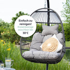 Hängesessel mit Gestell Korb Egg Schaukelstuhl Rattan Design Outdoor Indoor 150 kg Tragkraft Grau