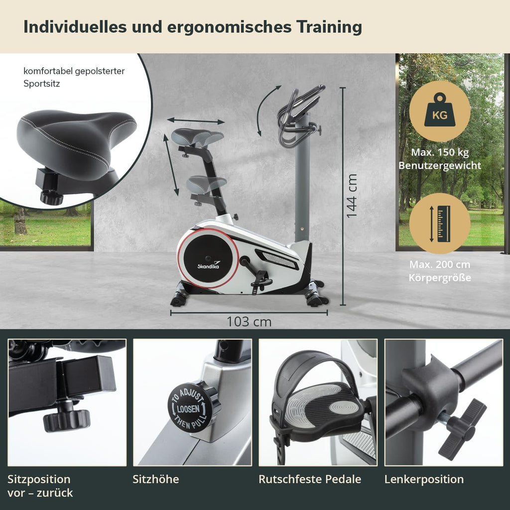 Heimtrainer Ergometer Morpheus Magnetbremssystem 12 kg Schwungmasse 32 Stufen 24 Programme Kinomap App kompatibel 150 kg 144x56x103 cm