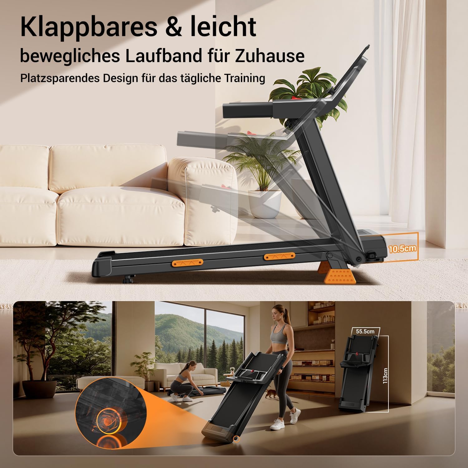 Klappbares Laufband für Zuhause SF20 mit 15% Steigung 12 km/h Geschwindigkeit 3,0 PS Motor LED-Anzeige 160 kg Belastbarkeit