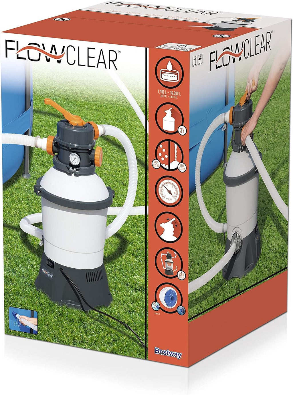 Sandfilteranlage 58515 für Aufstellpool 3028 l/h Filterleistung 220V mit ChemConnect Dosierer und Pool Zubehör