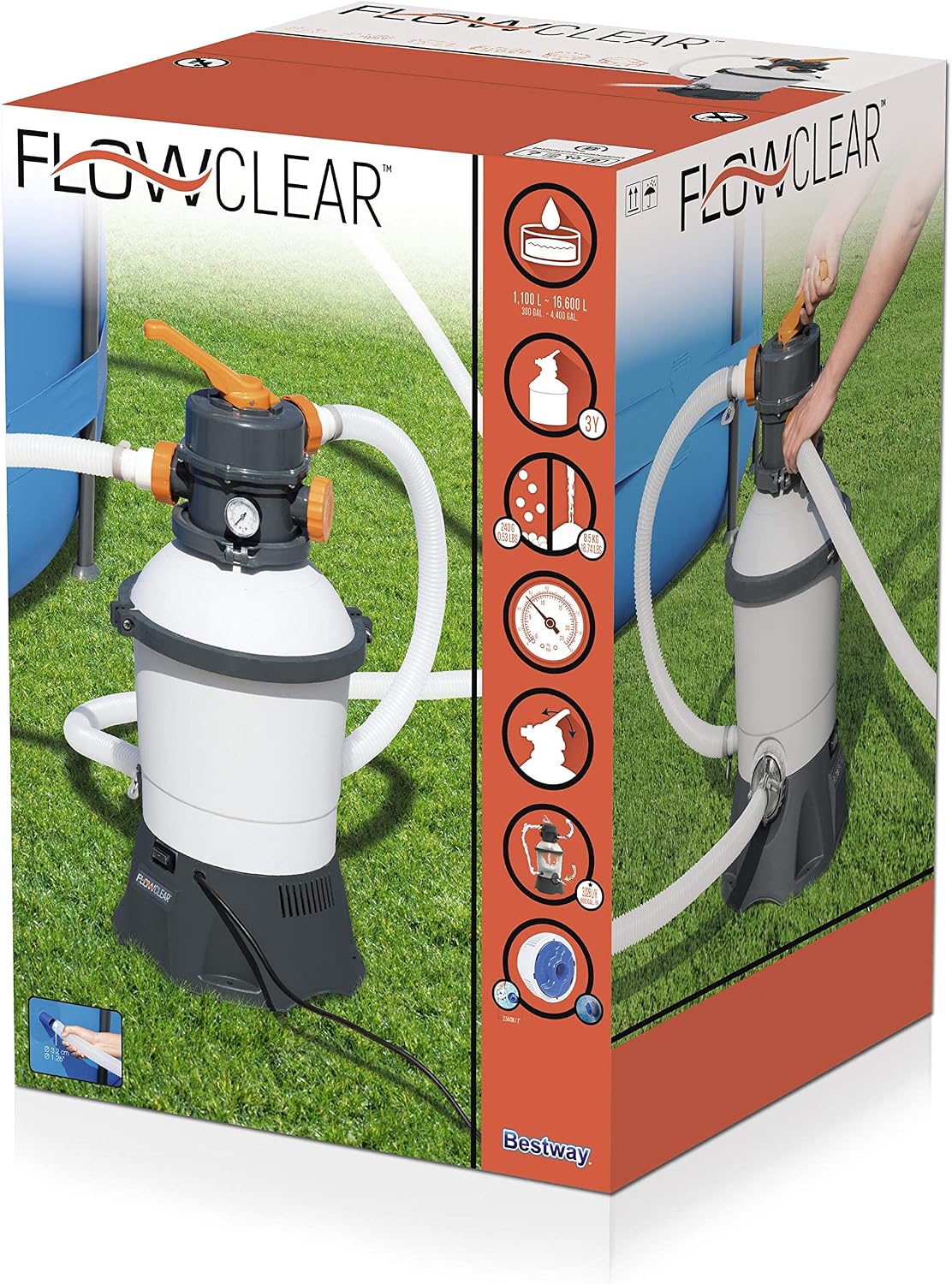 Sandfilteranlage 58515 für Aufstellpool 3028 l/h Filterleistung 220V mit ChemConnect Dosierer und Pool Zubehör