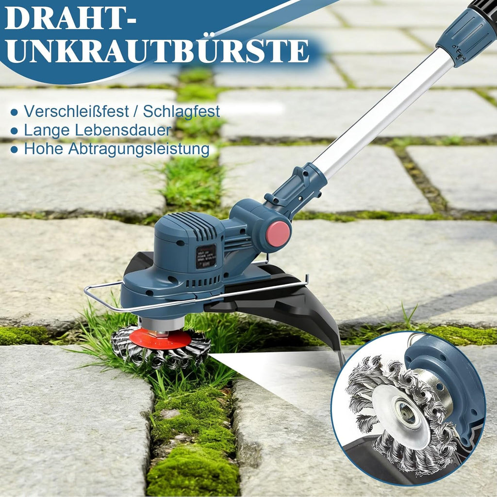 Akku Rasentrimmer HY-13 21V mit bürstenlosem Motor 23 cm Schnittbreite 5 Schneidaufsätze 2 x 4,0Ah Akku Unkrautbürste