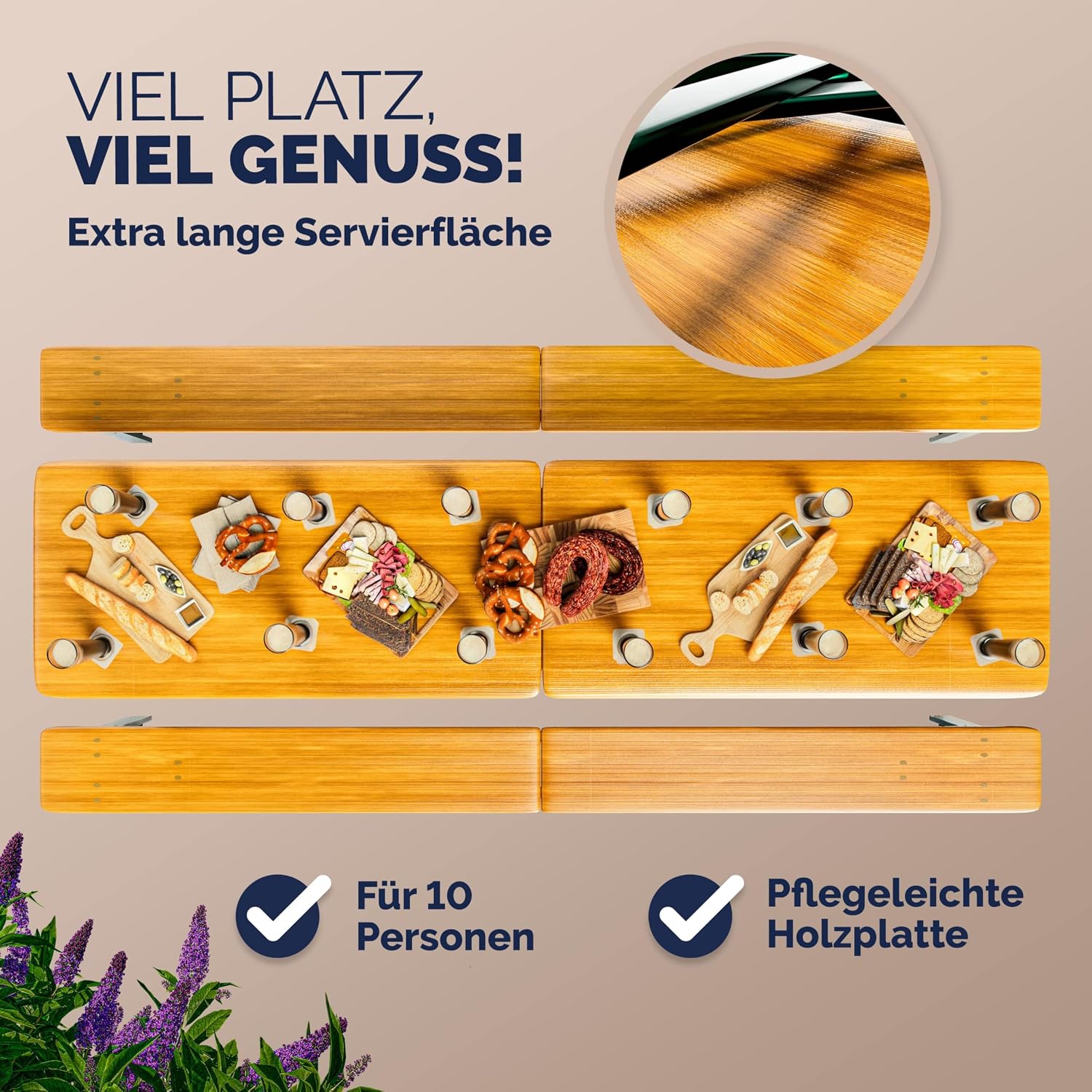 Bierzeltgarnitur klappbar 220 cm Holz Festzeltgarnitur 2 Bänke 1 Tisch Set für bis zu 10 Personen