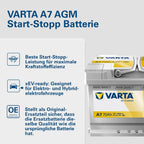 Autobatterie AGM A7 12V 70Ah 760A Start-Stopp Batterie für PKW Bleisäurebatterie Modell 570 901 076