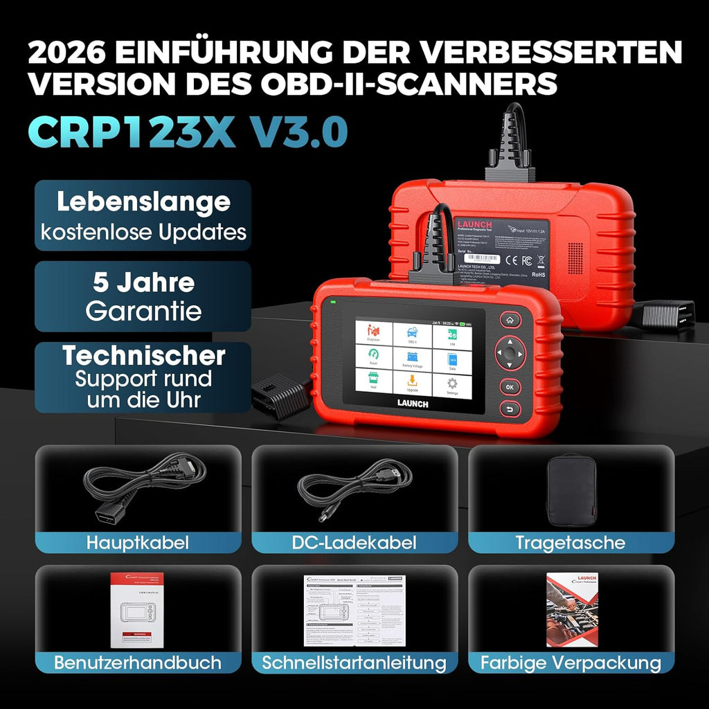 OBD2 Diagnosegerät CRP123X V3.0 4-System Diagnose Scanner EPB DPF Öl SAS BMS VIN 5 Zoll Android 7 1996-2026