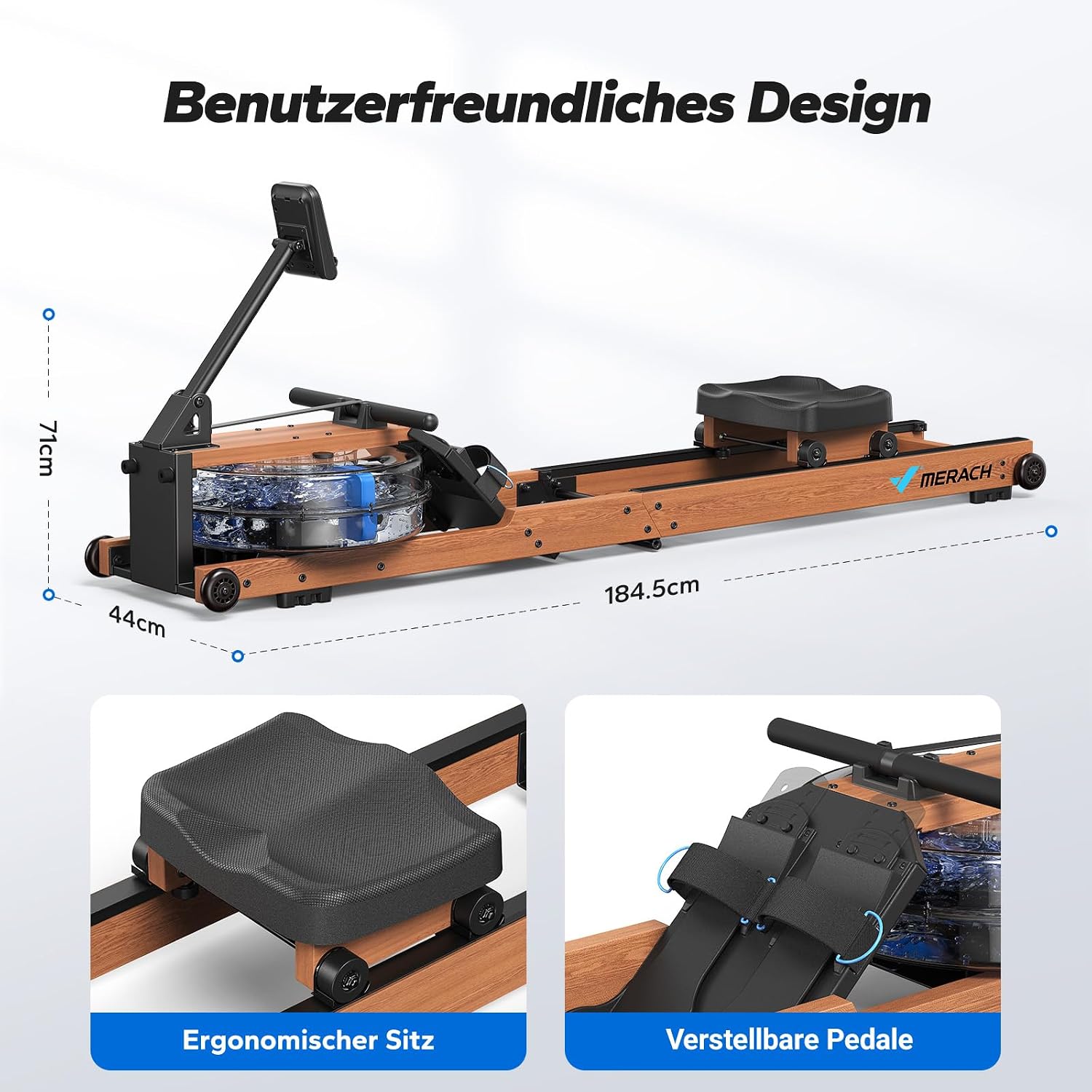 Wasserrudergerät MR-R28 Klappbar aus Holz mit Wasserwiderstand LCD-Anzeige APP Unterstützung und 180 kg Belastbarkeit