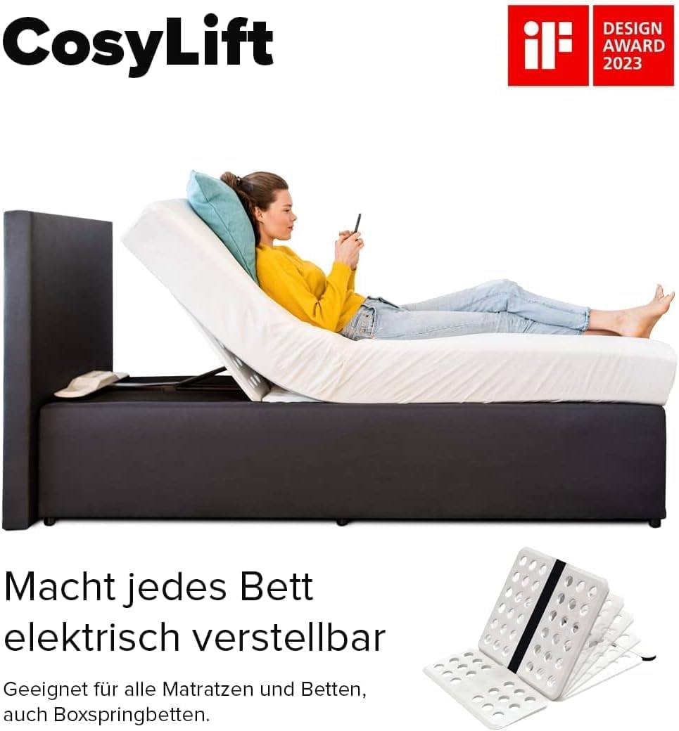 Elektrischer Lattenrost Lift CosyLift verstellbar für Matratzen und Boxspringbetten mit Motor und Handschalter 102 x 70 cm