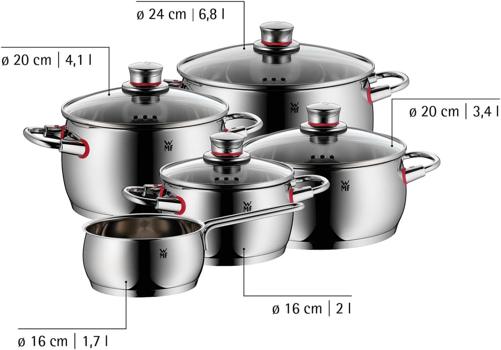 Topfset Induktion 5-teilig Quality One mit Glasdeckeln Edelstahl unbeschichtet für alle Herdarten Modell 774056380