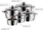 Topfset Induktion 5-teilig Quality One mit Glasdeckeln Edelstahl unbeschichtet für alle Herdarten Modell 774056380