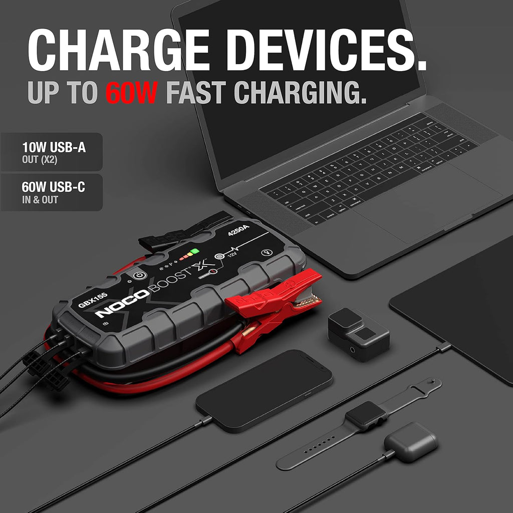Starthilfe Powerbank GBX155 4250A 12V Lithium Jump Starter für Benzin bis 10L und Diesel bis 8L USB-C