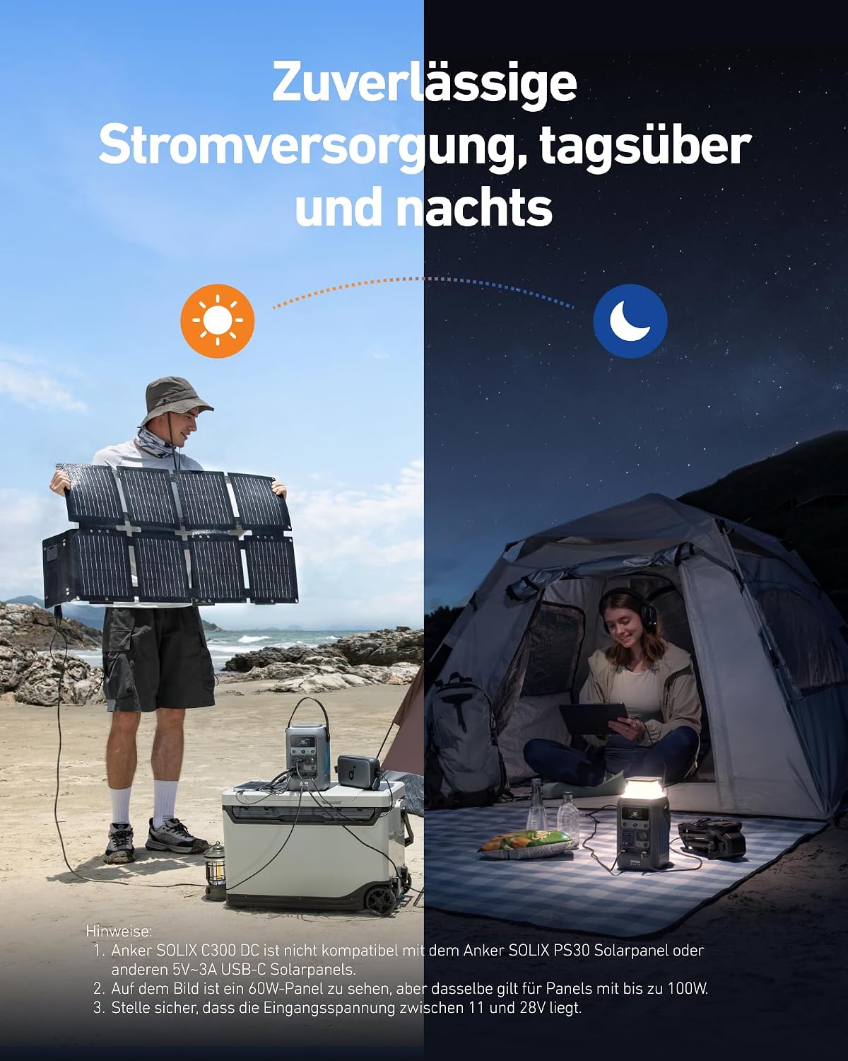 Tragbare Powerstation C300 288Wh LiFePO4 Akku 300W Ausgangsleistung mit USB-C Anschlüssen und Solarladefunktion