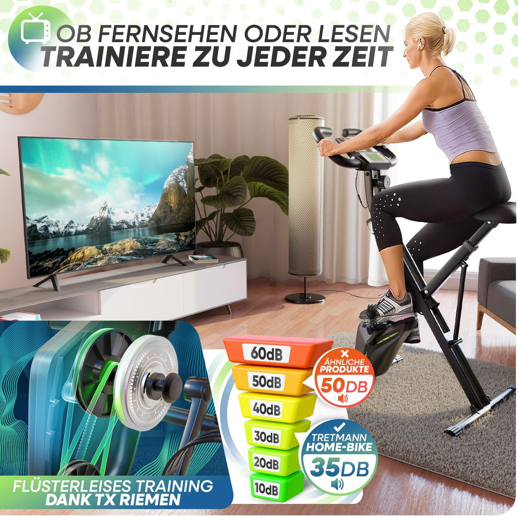 Klappbarer Heimtrainer Magnetischer Ergometer Tretmann Home bis 150 kg mit 16 Widerstandsstufen und RelaxFoam Sitz
