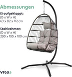 Hängesessel mit Gestell Korb Egg Schaukelstuhl Rattan Design Outdoor Indoor 150 kg Tragkraft Grau