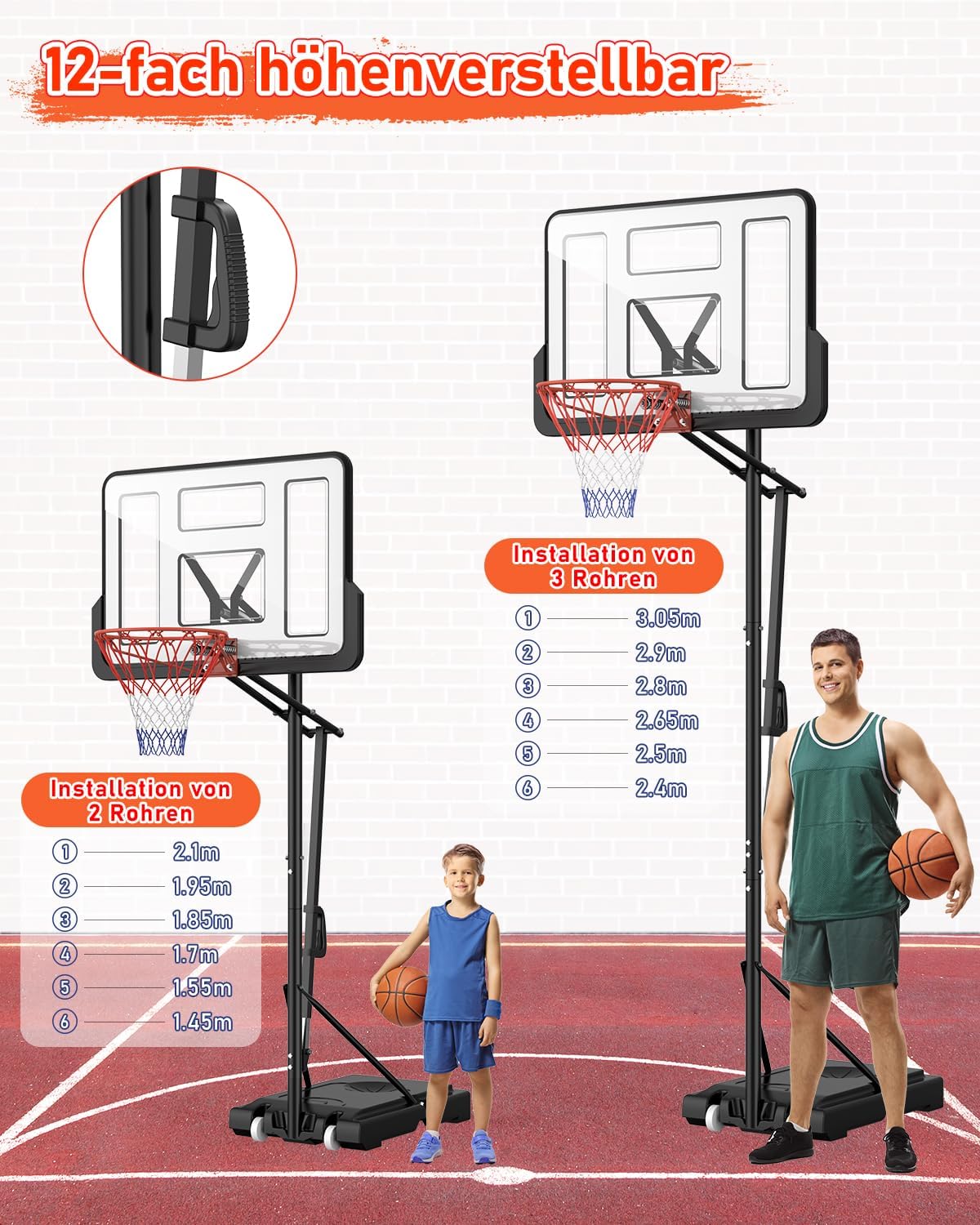 Basketballkorb Outdoor höhenverstellbar 145-305 cm Rückwand 110x75 cm mit Gewichtssack Ständer LM052
