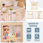Baby Laufstall faltbares Holz Laufgitter 214 x 141 x 61 cm Spiel- und Sicherheitsbereich für Kleinkinder