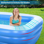 Aufblasbarer Pool rechteckig 305 x 182 x 56 cm PVC Schwimmbecken mit 312 Gallonen Kapazität 3 Luftkammern Familienpool Garten