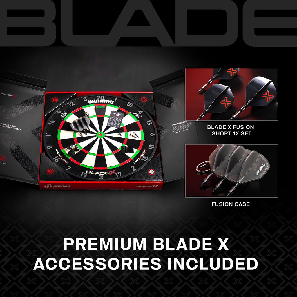 Steeldart Dartscheibe Blade X 3061 Sisal Board mit Dual Core Technologie ultradünnem Drahtsystem und Dart Zubehör