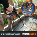 Akku-Hochdruckreiniger WG633E 20V mit 56 Bar Druck 5-in-1 Düse 4Ah Akku Ladegerät und 6m Wasserschlauch