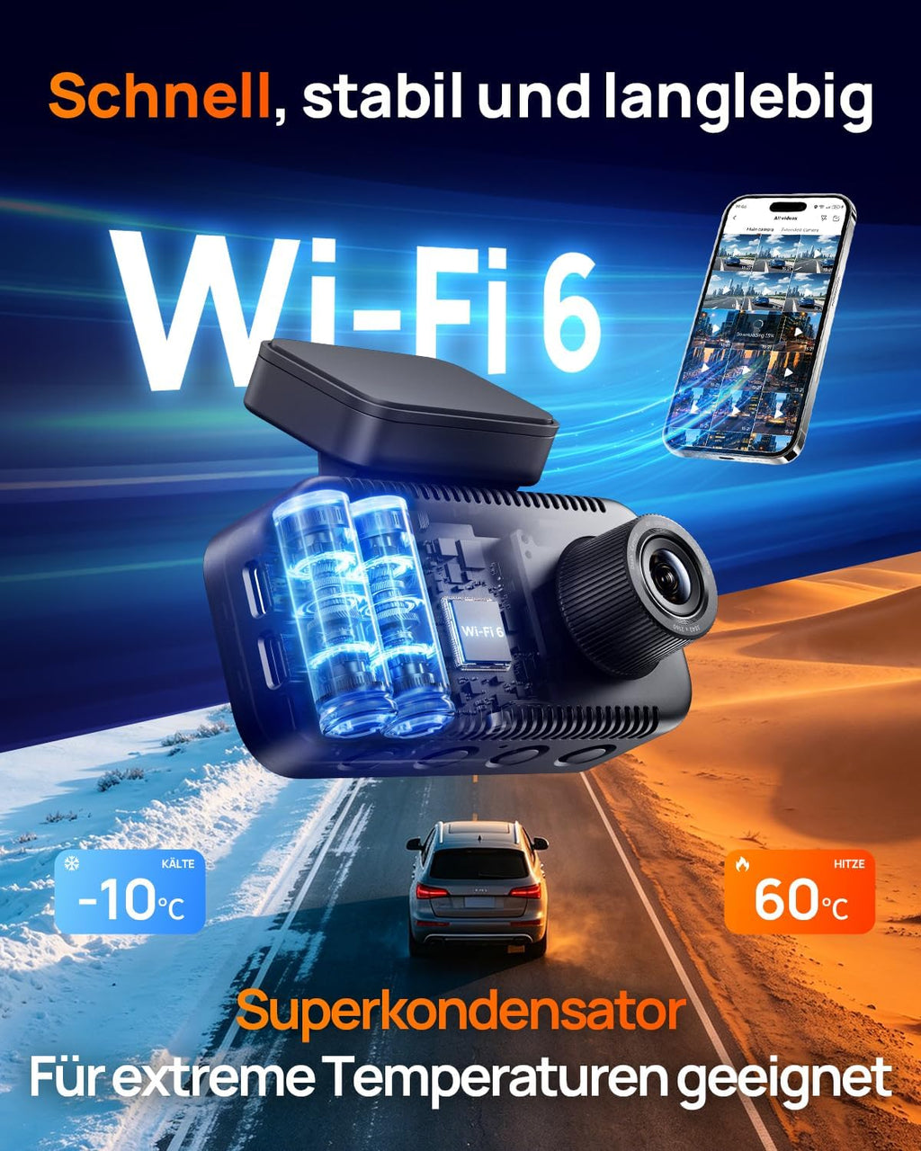 Dashcam A810 Lite Front und Rückkamera 4K 2160P mit 1080P Heckkamera 64GB Karte WLAN HDR Nachtsicht G-Sensor