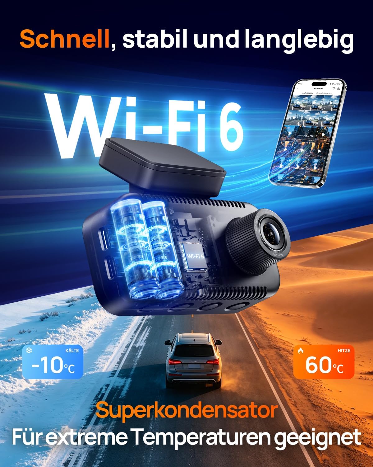 Dashcam A810 Lite Front und Rückkamera 4K 2160P mit 1080P Heckkamera 64GB Karte WLAN HDR Nachtsicht G-Sensor