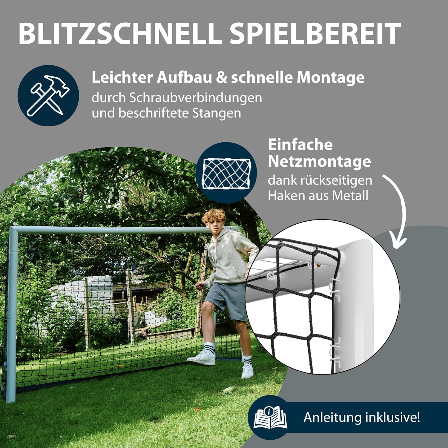 Fußballtor Outdoor Trainingstor Garten wetterfest standfest engmaschiges Netz 120 180 240 300 cm