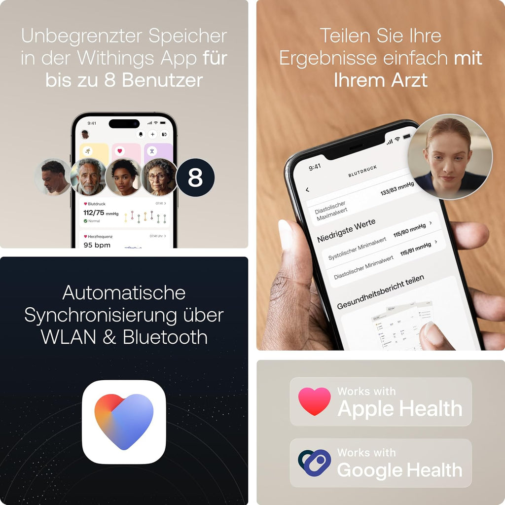 Oberarm Blutdruckmessgerät BPM Vision 2-in-1 Blutdruckmessung und EKG WLAN Bluetooth Synchronisation mit Manschette