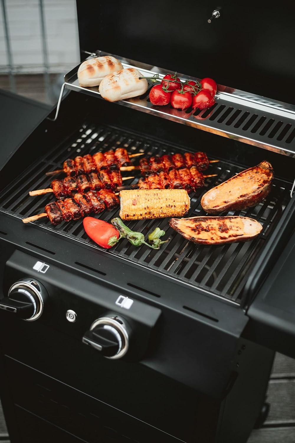 Elektrogrill eCRAVE 2 Grillwagen 2 Heizelemente 2 Zonen Grill mit Gussrost Garhaube Thermometer Stauraum