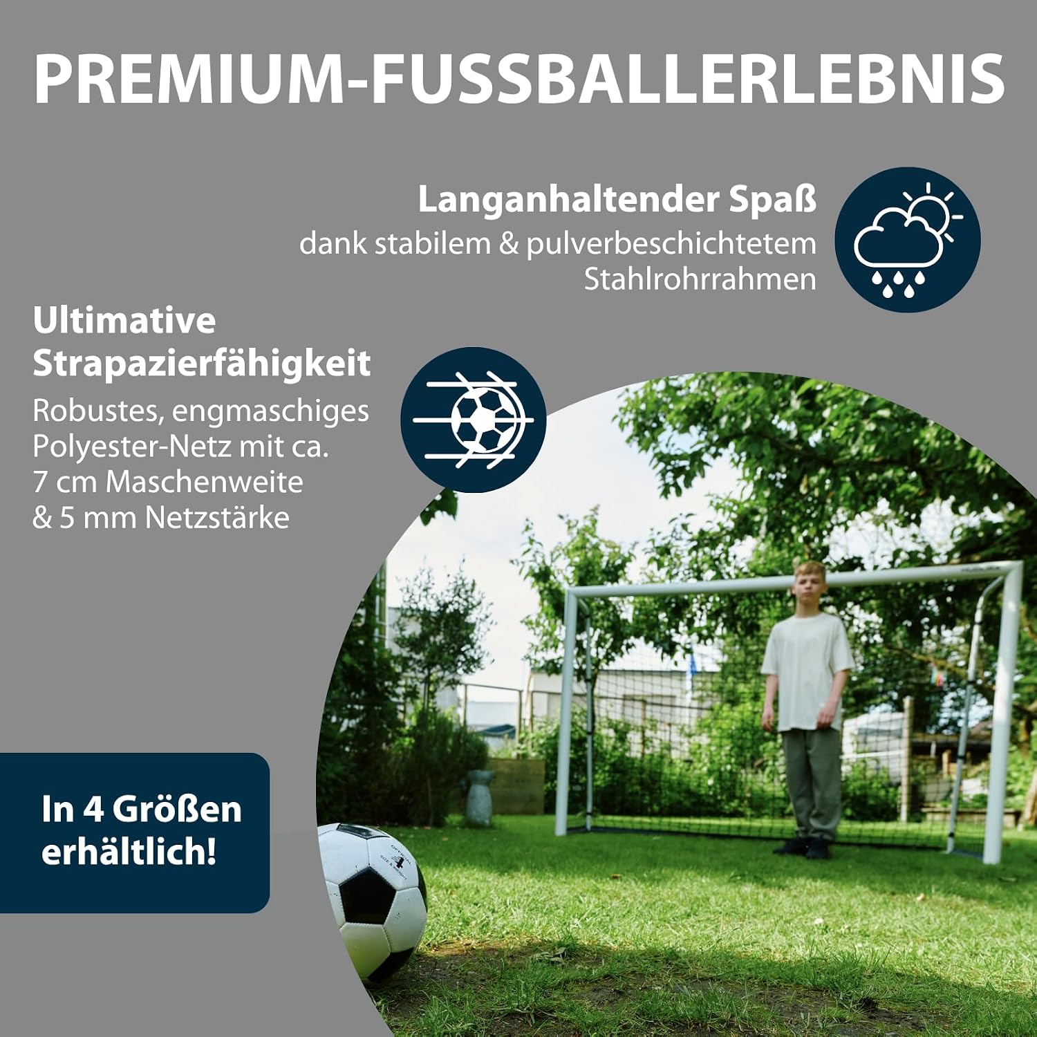 Fußballtor Outdoor Trainingstor Garten wetterfest standfest engmaschiges Netz 120 180 240 300 cm
