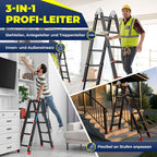 Mehrzweckleiter Aluminium 6in1 19458_mfn 20 Sprossen 150 kg Tragfähigkeit ausziehbar bis 520 cm klappbar rutschfest Gelenkleiter