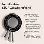 Gusseisenpfanne 28 cm Induktion für alle Herdarten fein geschliffen ohne Beschichtung Made in Germany Cast Iron Pan