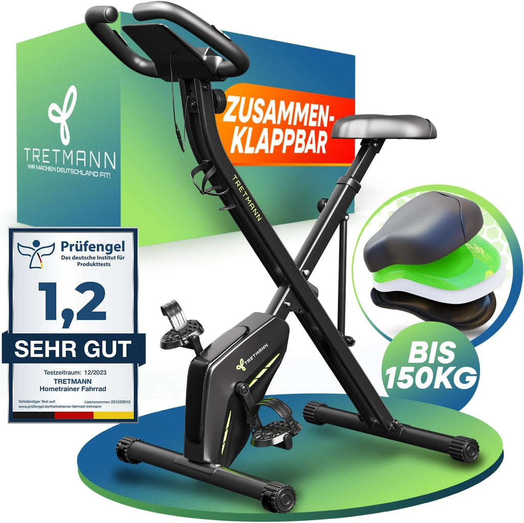 Klappbarer Heimtrainer Magnetischer Ergometer Tretmann Home bis 150 kg mit 16 Widerstandsstufen und RelaxFoam Sitz