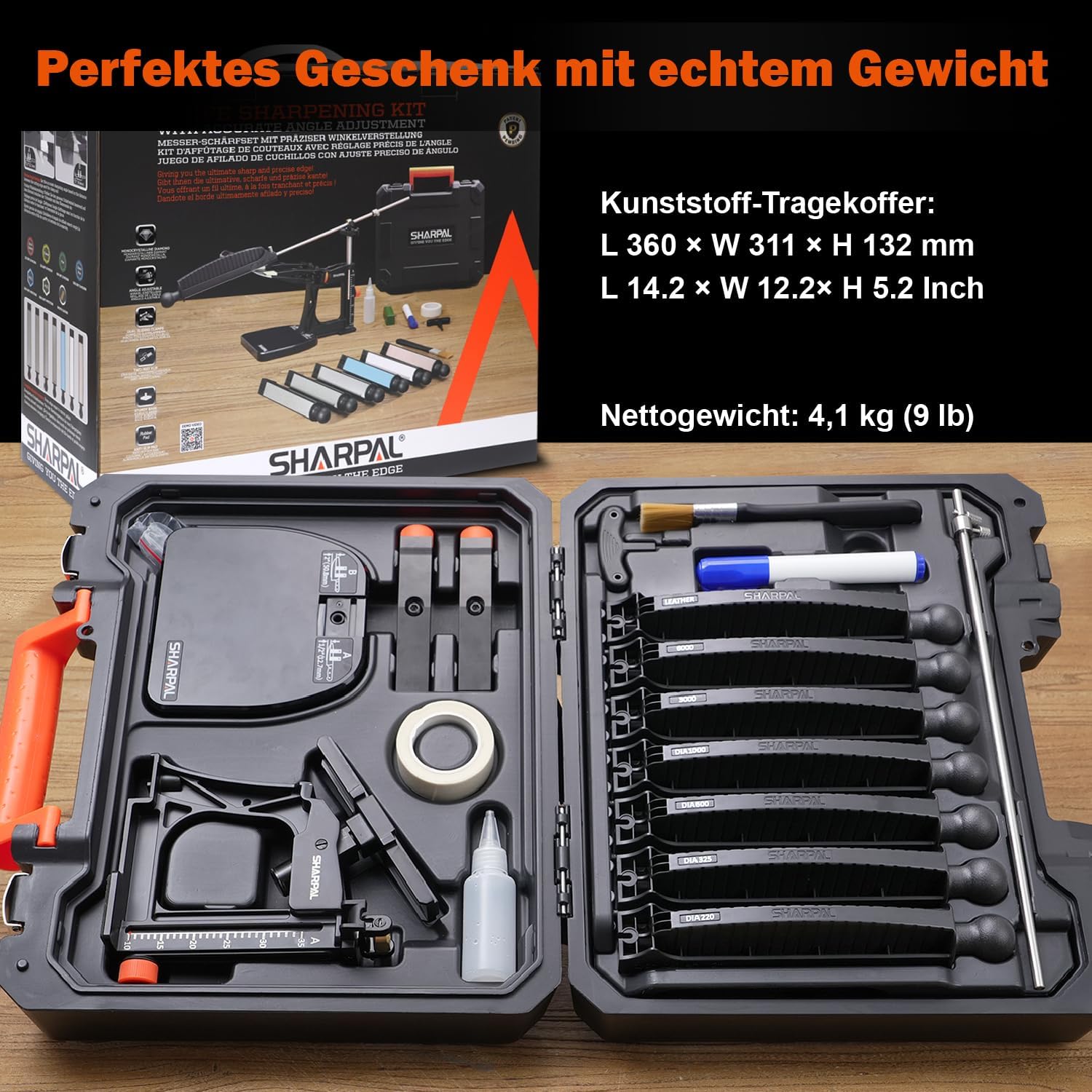 Messerschärfer 202H mit einstellbarem Winkel 10–35° 7-teiliges Schleifset mit Diamant und Wassersteinen