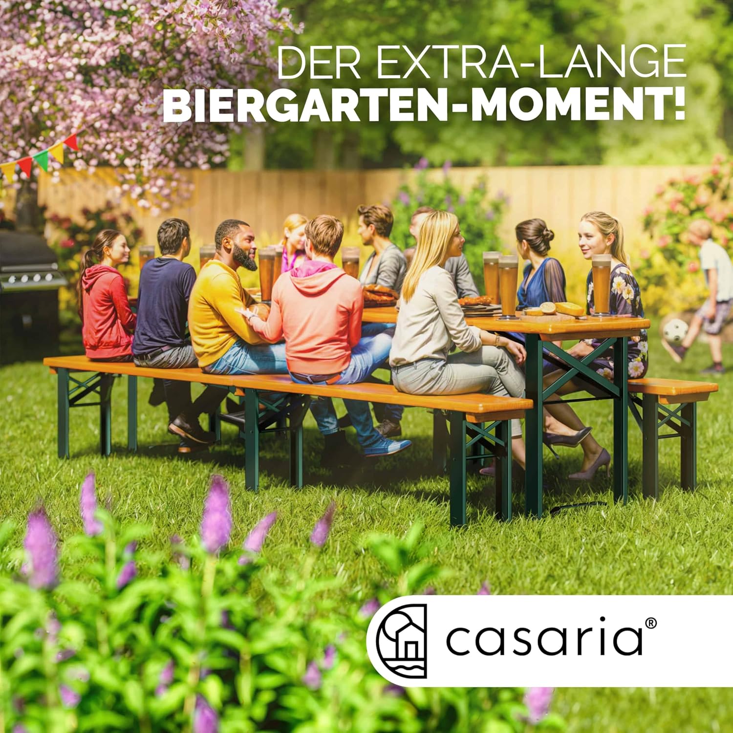 Bierzeltgarnitur klappbar 220 cm Holz Festzeltgarnitur 2 Bänke 1 Tisch Set für bis zu 10 Personen