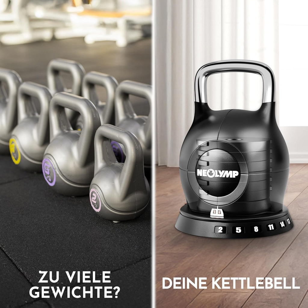 Verstellbare Kettlebell 7-in-1 2-20 kg Kugelhantel für Ganzkörpertraining mit robustem Edelstahlgriff und Gewichtssystem