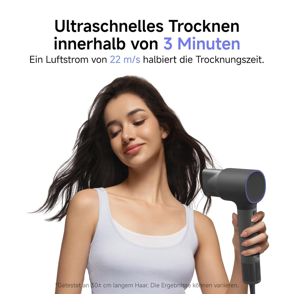 Haartrockner Neo 22 m/s Luftstrom 110000 U/min Motor 1500W Ionenfunktion 2 Aufsätze Diffusor Glättungsdüse