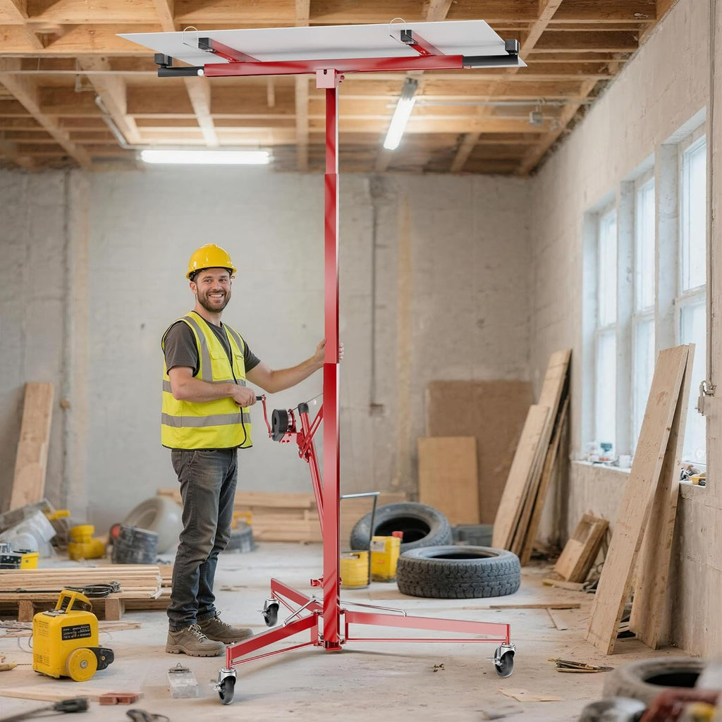 Plattenheber XXL 50790 Trockenbau Plattenlift 68 kg Arbeitshöhe 140-350 cm 1-Mann Montagehilfe 3 Rollen Feststellbremse