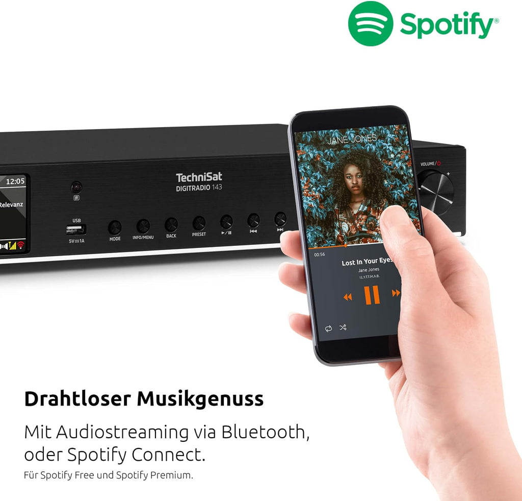 HiFi Tuner DIGITRADIO 143 V3 DAB+ Internetradio mit Bluetooth Spotify Connect WLAN und Fernbedienung 43,5 cm
